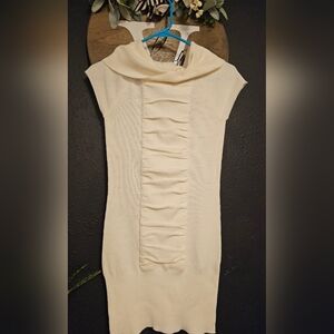 Derek Heart Cream Knit Mini Dress with Ruffle Front